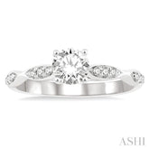 1/2 Ctw Marquise-Carved Shank Engagement Ring With 1/3 Ct Round Cut Diamond Center Stone in 14K White Gold
