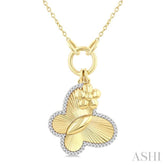 1/6 Ctw Butterfly Charm Fluted Round Cut Diamond Pirouette Fashion Pendant With Chain in 10K Yellow and White Gold
