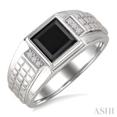8x8 MM Princess Shape Onyx and 1/20 Ctw Round Cut Diamond Semi-precious Men's Ring in Sterling Silver