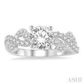 3/4 Ctw Criss Cross Shank Round Cut Diamond Engagement Ring with 1/2 Ct Round Cut Center Stone in 14K White Gold