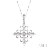 1/50 Ctw Fleur De Lis Round Cut Diamond Pendant With Chain in Sterling Silver