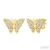 1/10 Ctw Petite Butterfly Round Cut Diamond Fashion Stud Earrings in 10K Yellow Gold