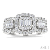 3/4 Ctw Cushion Shape Past, Present & Future Fusion Baguette and Round Cut Diamond Engagement Ring in 14K White Gold