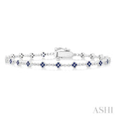 1 MM Round Cut Sapphire Clover and Bead Bijoux Link Precious Tennis Bracelet in 14K White Gold