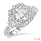 5/8 Ctw Intricate lattice Baguette and Round Cut Diamond Ring in 14K White Gold