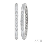 1 1/2 Ctw 3-Row Pave Set Round Cut Diamond Fashion Hoop Earrings in 14K White Gold