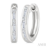 1/5 Ctw Baguette & Round Cut Diamond Channel Set Petite Huggie Earrings in 10K White Gold