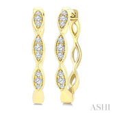 1/6 Ctw Marquise Shape Carving Round Cut Diamond Fashion Hoop Earrings in 10K Yellow Gold