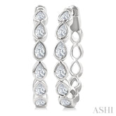 1 Ctw Bezel Set Pear Cut Diamond Fashion Hoop Earring in 14K White Gold