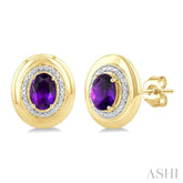7X5 MM Oval Shape Amethyst and 1/20 Ctw Round Cut Diamond Semi-Precious Earrings in Yellow Gold Vermeil