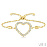 1/10 Ctw Heart Charm Round Cut Diamond Lariat Bracelet in Yellow Gold Vermeil