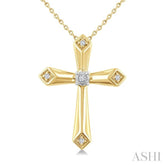 1/20 Ctw Round Cut Diamond Fashion Cross Pendant With Chain in Yellow Gold Vermeil