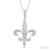 1/3 Ctw Round Cut Diamond Fleur De Lis Pendant in 14K White Gold with Chain