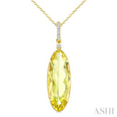 22X8 MM Oval Shape Lemon Quartz and 1/20 Ctw Round Cut Diamond Semi-Precious Pendant With Chain in 14K Yellow Gold
