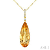 22X8 MM Pear Shape Citrine and 1/20 Ctw Round Cut Diamond Semi-Precious Pendant With Chain in 14K Yellow Gold