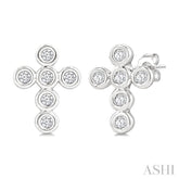 1/10 Ctw Bezel Set Cross Petite Round Cut Diamond Earrings in 10K White Gold