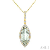 16X7 MM Evoque Gemstone Marquise Shape Green Amethyst and 1/5 Ctw Round Cut Diamond Semi-Precious Pendant With Chain in 10K Yellow Gold