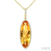 22X8 MM Evoque Gemstone Oval Shape Citrine and 1/4 Ctw Round Cut Diamond Semi-Precious Pendant With Chain in 14K Yellow Gold