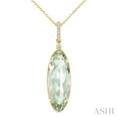 22X8 MM Evoque Gemstone Oval Shape Green Amethyst and 1/20 Ctw Round Cut Diamond Semi-Precious Pendant With Chain in 14K Yellow Gold