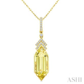 16X6 MM Hexagon Shape Lemon Quartz and 1/10 Ctw Round Cut Diamond Semi-Precious Pendant With Chain in 10K Yellow Gold
