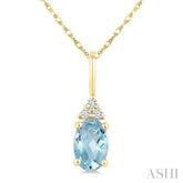 1/50 Ctw Oval Cut 6X4 MM Aquamarine and Round Cut Diamond semi-precious Pendant With Chain in 10K Yellow Gold