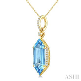 16X6 MM Evoque Gemstones Hexagon Shape Blue Topaz and 1/10 Ctw Round Cut Diamond Semi-Precious Pendant With Chain in 10K Yellow Gold