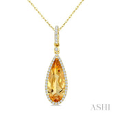 16X6 MM Pear Shape Citrine and 1/5 Ctw Round Cut Diamond Semi-Precious Pendant With Chain in 10K Yellow Gold