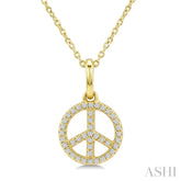 1/8 Ctw Round Cut Diamond Peace Petite Pendant With Chain in 10K Yellow Gold