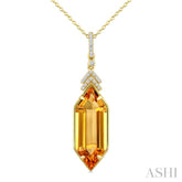 22X8 MM Evoque Gemstone Hexagon Shape Citrine and 1/10 Ctw Round Cut Diamond Semi-Precious Pendant With Chain in 14K Yellow Gold