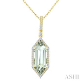 16X6 MM Evoque Gemstone Hexagon Shape Green Amethyst and 1/5 Ctw Round Cut Diamond Semi-Precious Pendant With Chain in 10K Yellow Gold