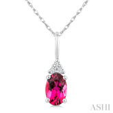1/50 Ctw Oval Cut 6X4 MM Pink Tourmaline and Round Cut Diamond Semi-Precious Pendant With Chain in 10K White Gold