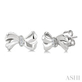 1/50 Ctw Round Cut Diamond Bow Fashion Earrings in Sterling Silver