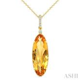 22X8 MM Evoque Gemstone Oval Shape Citrine and 1/20 Ctw Round Cut Diamond Semi-Precious Pendant With Chain in 14K Yellow Gold