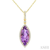 16X7 MM Evoque Gemstones Marquise Shape Amethyst and 1/5 Ctw Round Cut Diamond Semi-Precious Pendant With Chain in 10K Yellow Gold