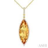 22X8 MM Marquise Shape Citrine and 1/4 Ctw Round Cut Diamond Semi-Precious Pendant With Chain in 14K Yellow Gold