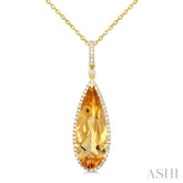 22X8 MM Pear Shape Citrine and 1/4 Ctw Round Cut Diamond Semi-Precious Pendant With Chain in 14K Yellow Gold