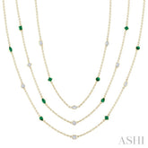 Mixed Shape Emerald and 2 1/2 Ctw Round Cut Diamond Precious Necklace in 14K Yellow Gold