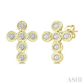 1/10 Ctw Round Cut Diamond Bezel Set Cross Petite Earrings in 10K Yellow Gold