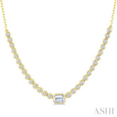 1/2 Ctw Luna Bezel Halfway Bezel Set Emerald and Round Cut Diamond Necklace in 14K Yellow Gold