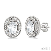 6X4 MM Oval Shape White Topaz and 1/50 Ctw Round Cut Diamond Semi-Precious Earrings in Sterling Silver