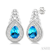 8X5MM Pear Cut Blue Topaz and 1/20 Ctw Round Cut Diamond Semi-Precious Earrings in Sterling Silver