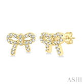 1/8 Ctw Bow Tie Round Cut Diamond Petite Fashion Earrings in 10K Yellow Gold