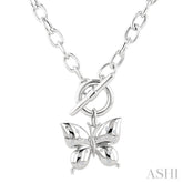 1/10 Ctw Round Cut Diamond Butterfly Mosaic Fashion Toggle Necklace in Sterling Silver
