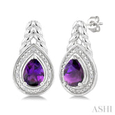 8X5MM Pear Cut Amethyst and 1/20 Ctw Round Cut Diamond Semi-Precious Earrings in Sterling Silver