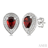 6X4 MM Pear Shape Garnet and 1/50 Ctw Round Cut Diamond Semi-Precious Earrings in Sterling Silver