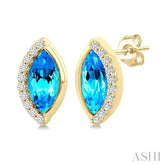 8X4 MM Marquise Shape Blue Topaz and 1/10 Ctw Round Cut Diamond Semi-Precious Earrings in 10K Yellow Gold