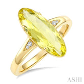16X6 MM Evoque Gemstones Oval Shape Lemon Quartz and 1/50 Ctw Round Cut Diamond Semi-Precious Ring in 10K Yellow Gold