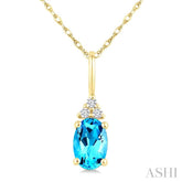 1/50 Ctw Oval Cut 6X4 MM Blue Topaz and Round Cut Diamond semi-precious Pendant With Chain in 10K Yellow Gold