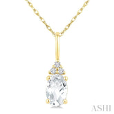 1/50 Ctw Oval Cut 6X4 MM White Topaz and Round Cut Diamond semi-precious Pendant With Chain in 10K Yellow Gold