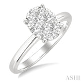 1/2 Ctw Lovebright Oval Shape Round Cut Diamond Cluster Ring in 14K White Gold